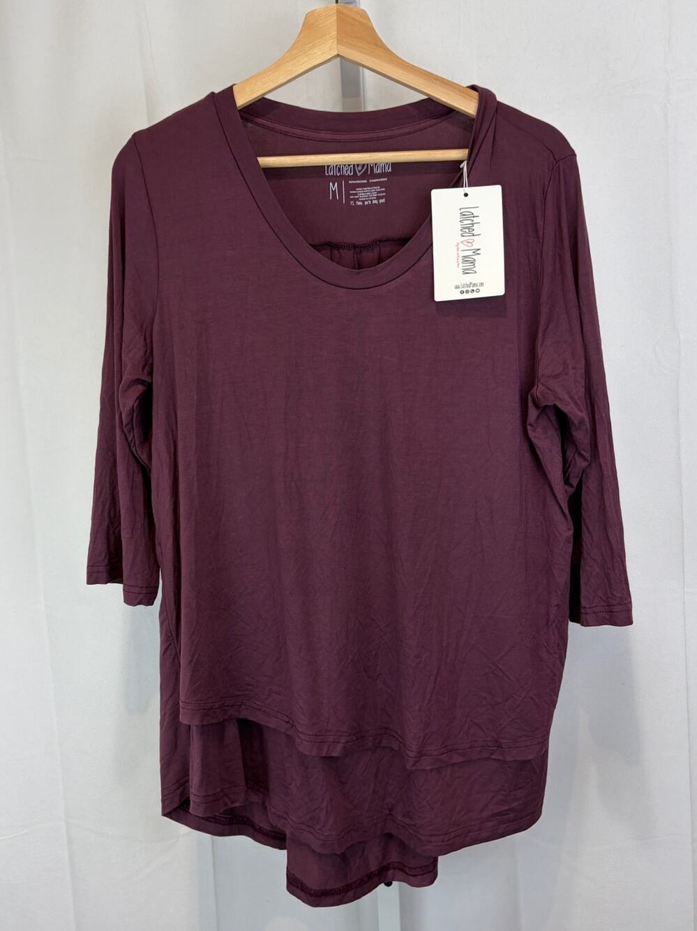 NWT LATCHED MAMA 3/4 Sleeve Knit Top Nursing Breastfeeding Purple Red Size M